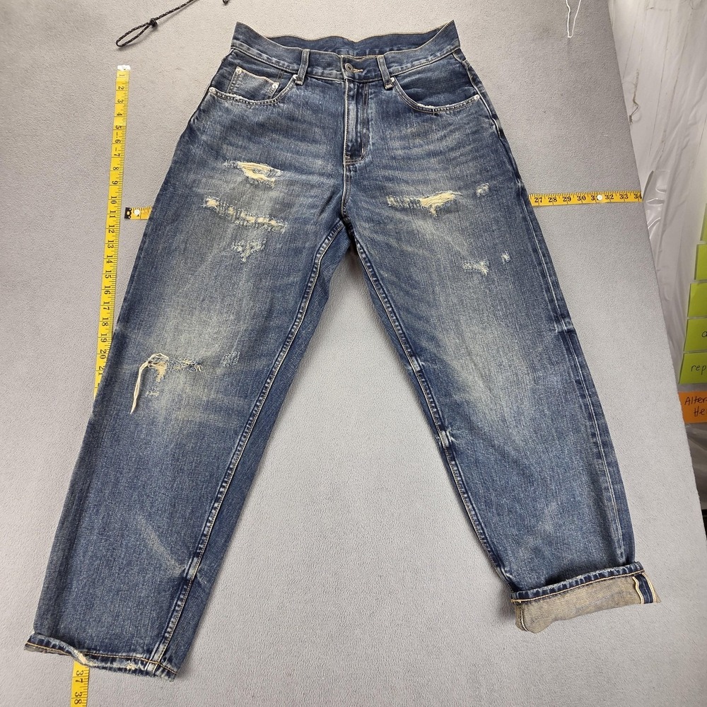 Selvedge Jeans Mens Blue Relaxed Tapered Thrashed Honeycomb Fits 30x28